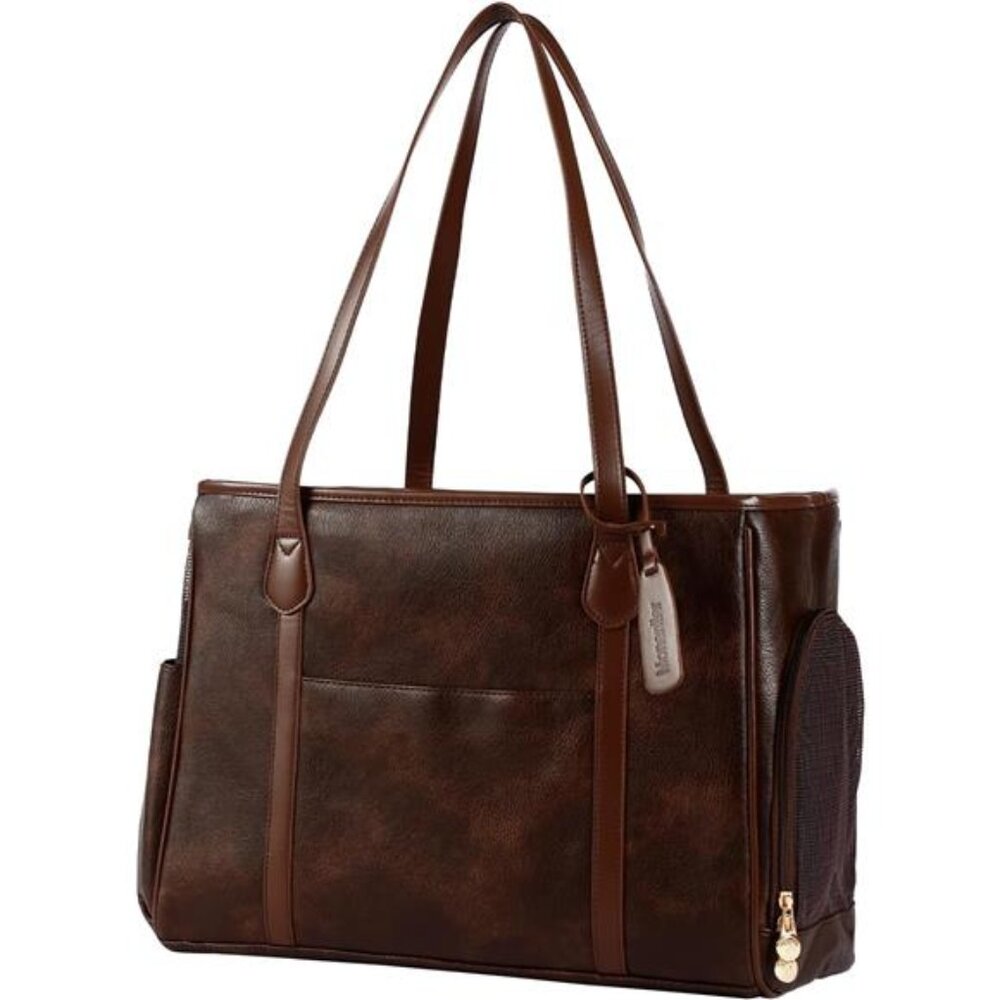 NEW Brown Genuine Leather Pet Carrier Bag Tote Purse